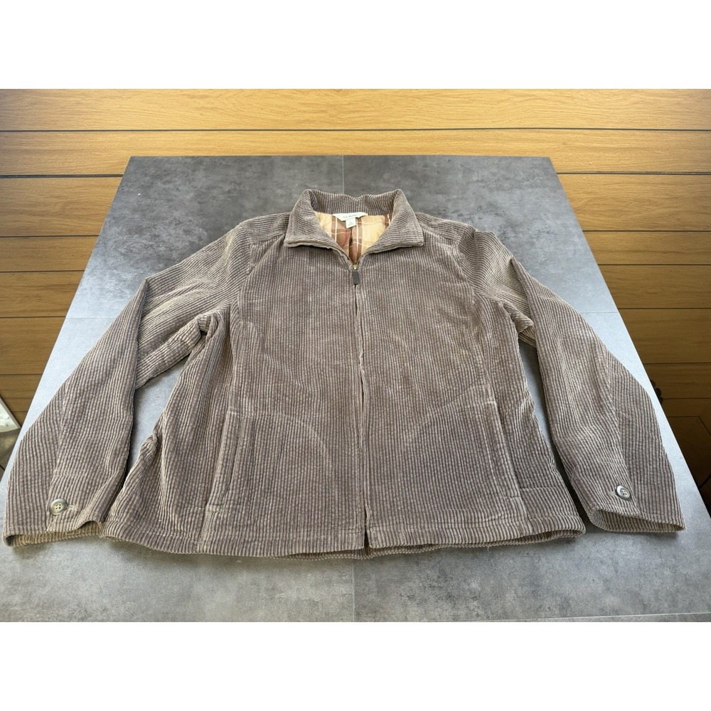 VTG LL Bean Women's Brown Corduroy Plaid Lined Jacket Size Large-CLEAN